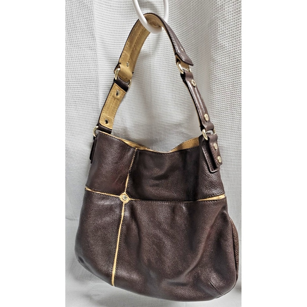 Corso Como metallic golden one cross one handle slouchy bag brown leather